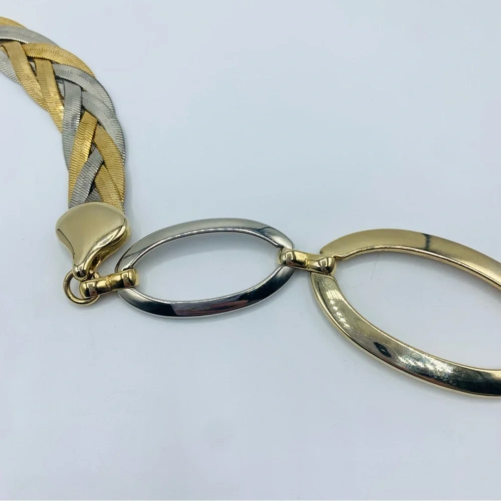 Vintage Liz Claiborne Two Tone Chain Belt Gold Silver Braided LC Adjustable